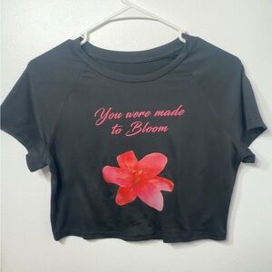 SHEIN Black Tee with Pink Floral Accent